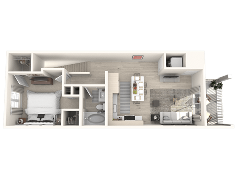 Floor plan for 1 bed, 1 bath, 748 sqft